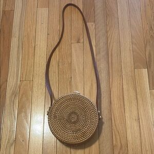 Round Woven Tan Crossbody Bag